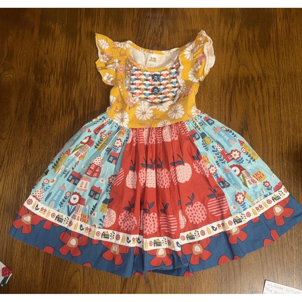 Wildflowers Gurls Back To School Ballet Knee Dress Size 4 Flutter Sleeve